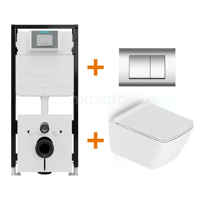 Toiletset Hoogglans wit met Spoelrand + Maxaro Flush Slim Pro inbouwreservoir met geluidsisolatie TOI2840
