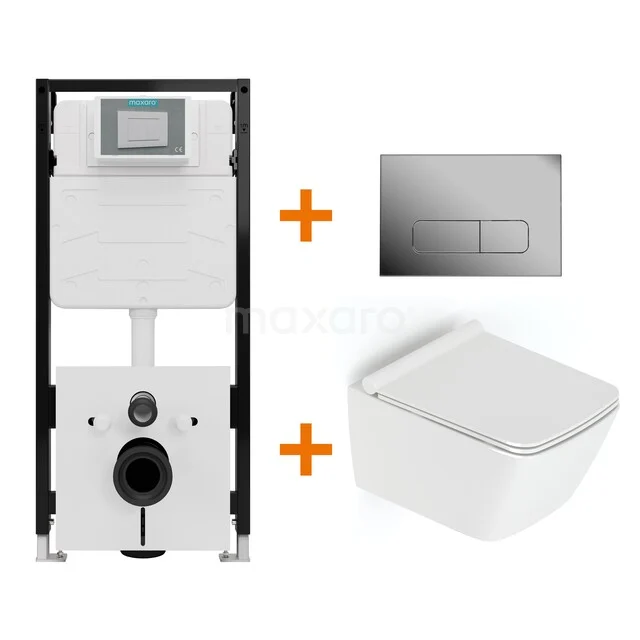 Toiletset Hoogglans wit met Spoelrand + Maxaro Flush Slim Pro inbouwreservoir met geluidsisolatie TOI2873