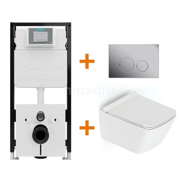 Toiletset Hoogglans wit met Spoelrand + Maxaro Flush Slim Pro inbouwreservoir met geluidsisolatie TOI2906