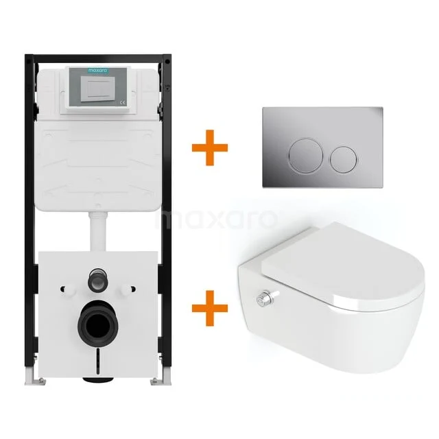 Toiletset Hoogglans wit Bidet  zonder Spoelrand + Maxaro Flush Slim Pro inbouwreservoir met geluidsisolatie TOI2907