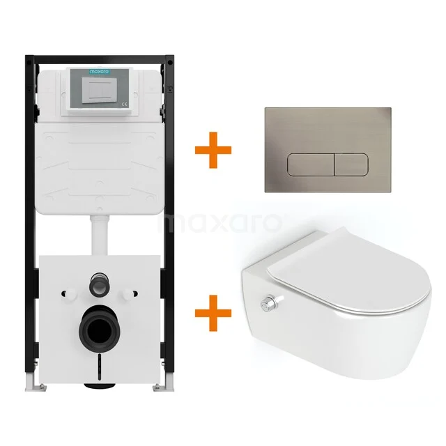 Toiletset Hoogglans wit Bidet  zonder Spoelrand + Maxaro Flush Slim Pro inbouwreservoir met geluidsisolatie TOI2941