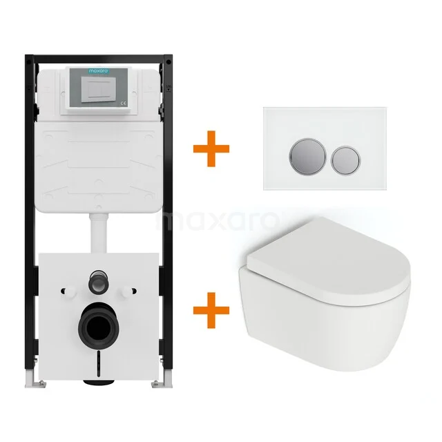 WC-Set Matt Weiß ohne Rand + Maxaro Flush Slim Pro Unterputzspülkasten mit Schalldämmung TOI3028
