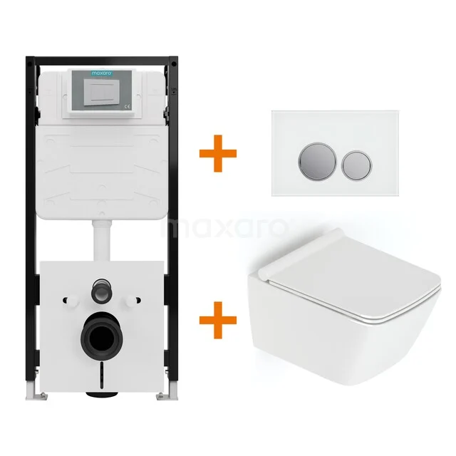 Toiletset Hoogglans wit met Spoelrand + Maxaro Flush Slim Pro inbouwreservoir met geluidsisolatie TOI3038