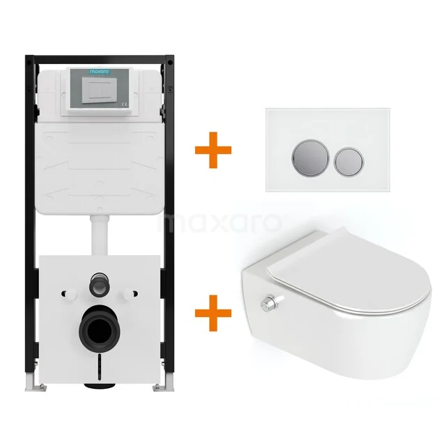 Toiletset Hoogglans wit Bidet  zonder Spoelrand + Maxaro Flush Slim Pro inbouwreservoir met geluidsisolatie TOI3040