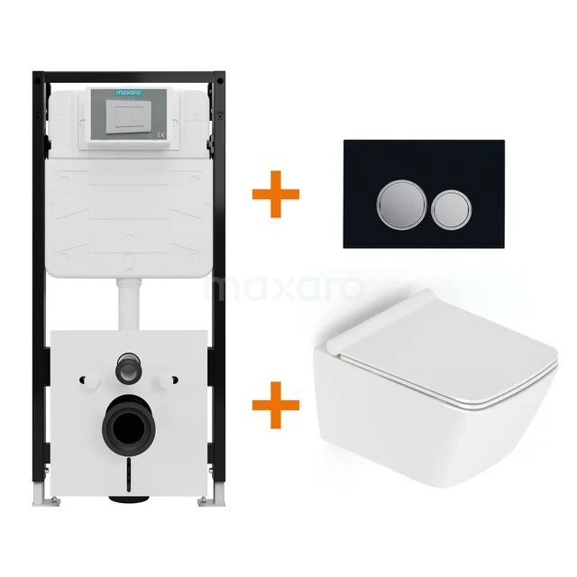 Toiletset Hoogglans wit met Spoelrand + Maxaro Flush Slim Pro inbouwreservoir met geluidsisolatie TOI3071