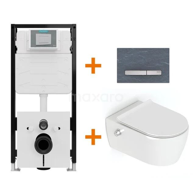 Toiletset Hoogglans wit Bidet  zonder Spoelrand + Maxaro Flush Slim Pro inbouwreservoir met geluidsisolatie TOI3139