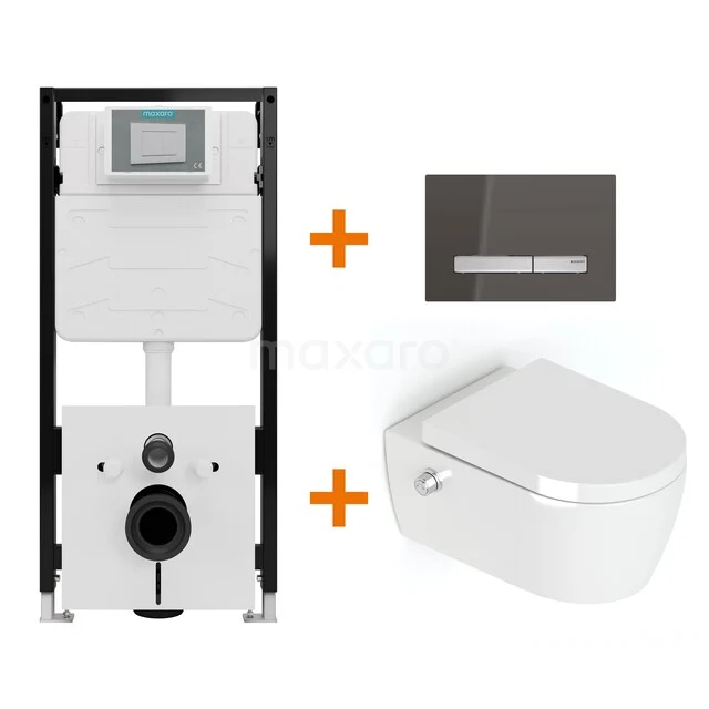 Toiletset Hoogglans wit Bidet  zonder Spoelrand + Maxaro Flush Slim Pro inbouwreservoir met geluidsisolatie TOI3204