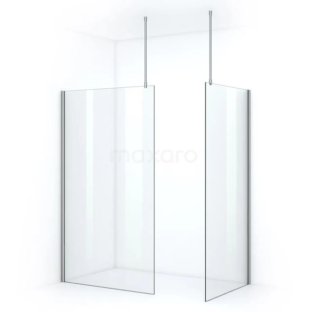 Transparent glass shower screen with minimalist design, ceiling mount and sturdy materials, perfect for a modern bathroom.