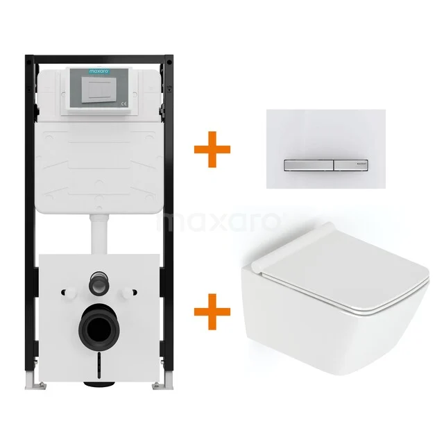 Toiletset Hoogglans wit met Spoelrand + Maxaro Flush Slim Pro inbouwreservoir met geluidsisolatie TOI3236