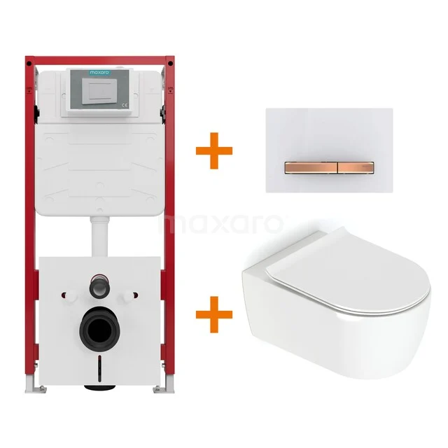 Toiletset Hoogglans wit met Spoelrand + Maxaro Flush inbouwreservoir TOI1563