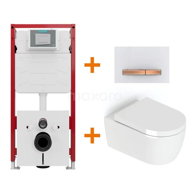 Toiletset Hoogglans wit zonder Spoelrand + Maxaro Flush inbouwreservoir TOI1566