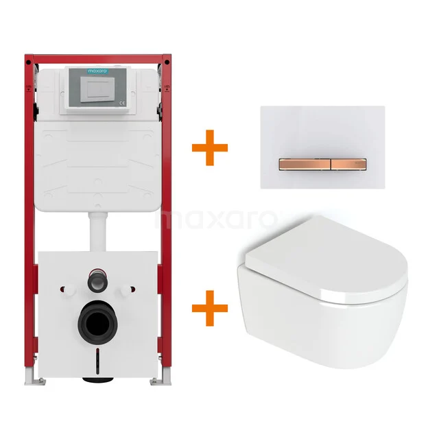 Toiletset Hoogglans wit zonder Spoelrand + Maxaro Flush inbouwreservoir TOI1568
