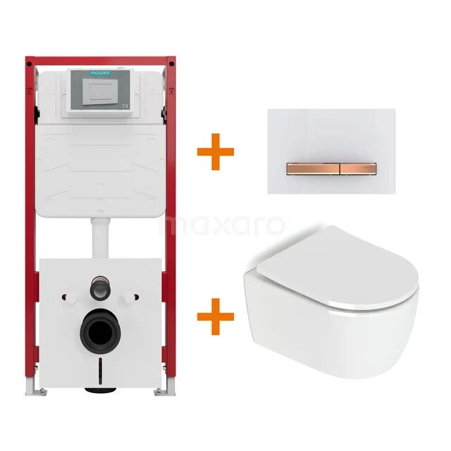 Toiletset Hoogglans wit zonder Spoelrand + Maxaro Flush inbouwreservoir TOI1569