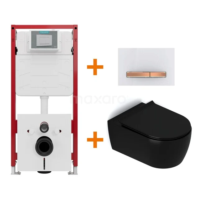 Toiletset Mat zwart met Spoelrand + Maxaro Flush inbouwreservoir TOI1579