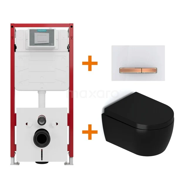 Toiletset Mat zwart met Spoelrand + Maxaro Flush inbouwreservoir TOI1580