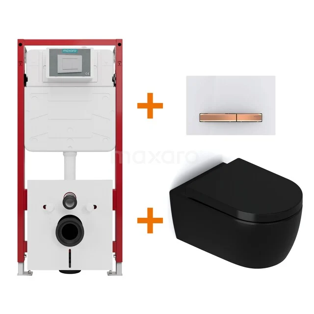 Toiletset Mat zwart zonder Spoelrand + Maxaro Flush inbouwreservoir TOI1582 Toiletset Mat zwart zonder Spoelrand + Maxaro Flush inbouwreservoir TOI1582