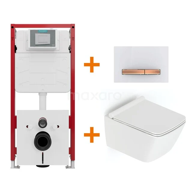 Toiletset Hoogglans wit met Spoelrand + Maxaro Flush inbouwreservoir TOI1586