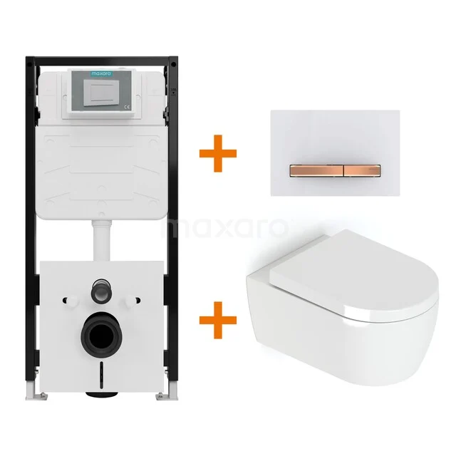 Toiletset Hoogglans wit met Spoelrand + Maxaro Flush Pro inbouwreservoir met geluidsisolatie TOI2321