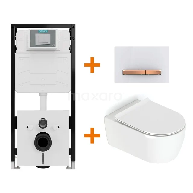 Toiletset Hoogglans wit met Spoelrand + Maxaro Flush Pro inbouwreservoir met geluidsisolatie TOI2322