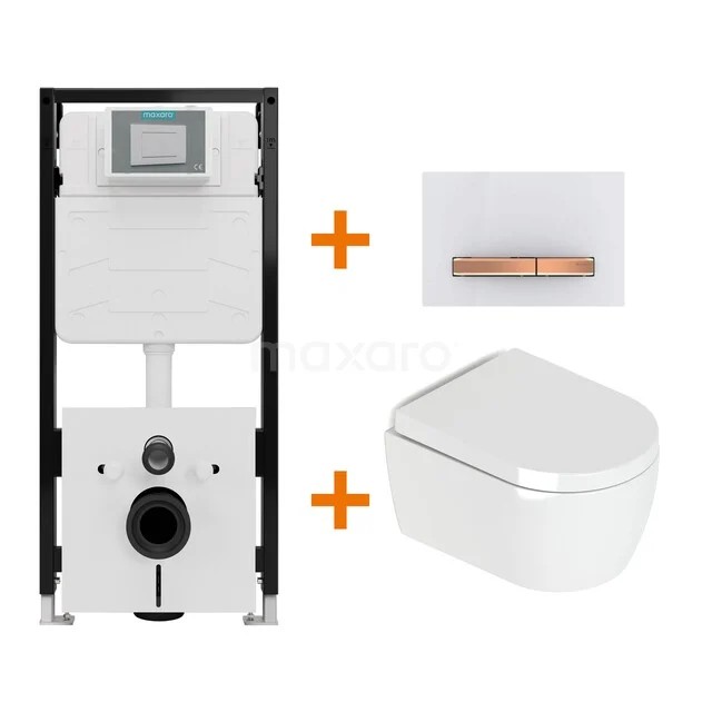 Toiletset Hoogglans wit met Spoelrand + Maxaro Flush Pro inbouwreservoir met geluidsisolatie TOI2323
