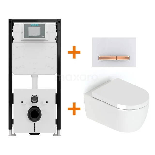 Toiletset Hoogglans wit zonder Spoelrand + Maxaro Flush Pro inbouwreservoir met geluidsisolatie TOI2325