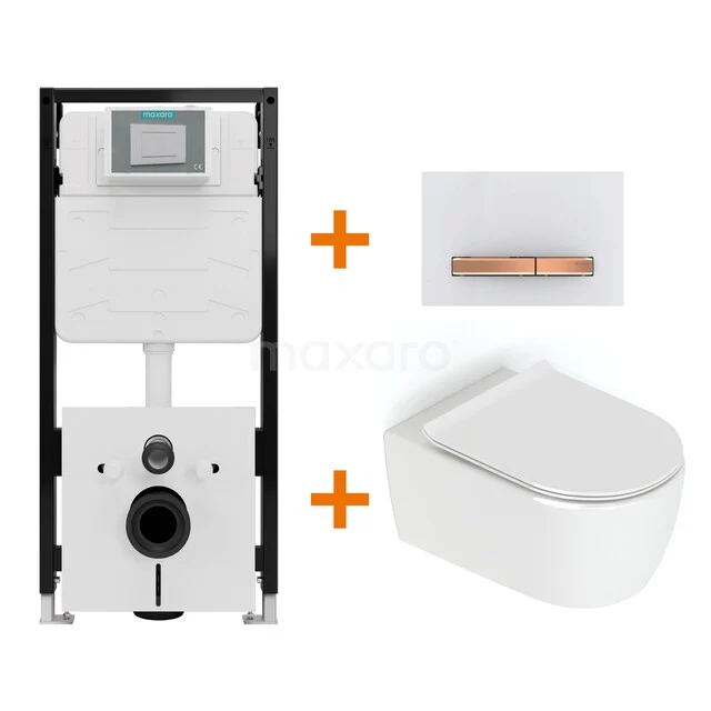 Toiletset Hoogglans wit zonder Spoelrand + Maxaro Flush Pro inbouwreservoir met geluidsisolatie TOI2326