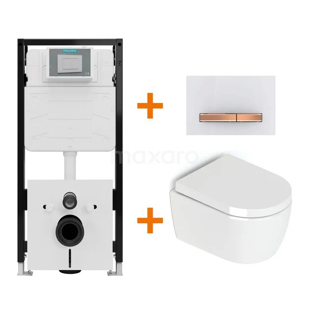 Toiletset Hoogglans wit zonder Spoelrand + Maxaro Flush Pro inbouwreservoir met geluidsisolatie TOI2327