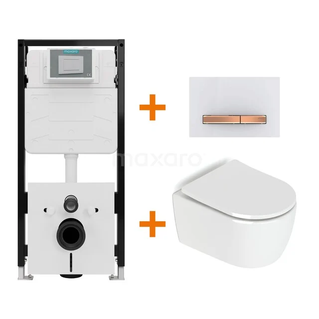 Toiletset Hoogglans wit zonder Spoelrand + Maxaro Flush Pro inbouwreservoir met geluidsisolatie TOI2328