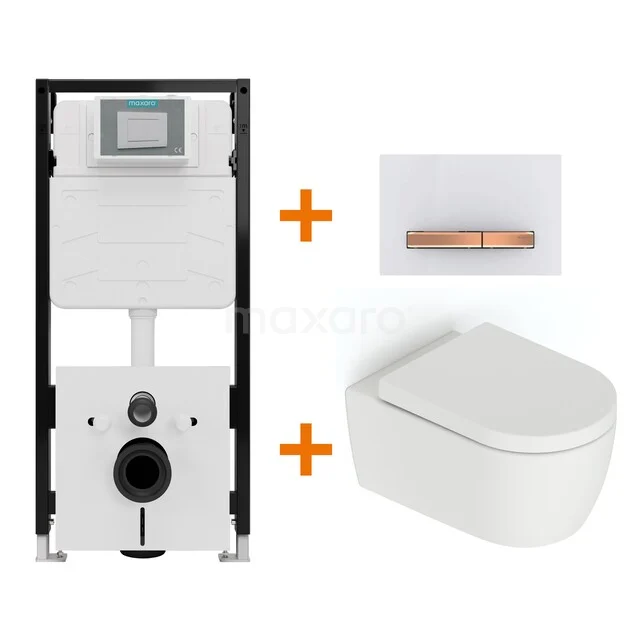Toiletset Mat wit zonder Spoelrand + Maxaro Flush Pro inbouwreservoir met geluidsisolatie TOI2333 Toiletset Mat wit zonder Spoelrand + Maxaro Flush Pro inbouwreservoir met geluidsisolatie TOI2333