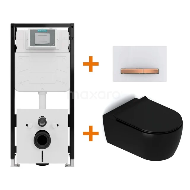 Toiletset Mat zwart met Spoelrand + Maxaro Flush Pro inbouwreservoir met geluidsisolatie TOI2338
