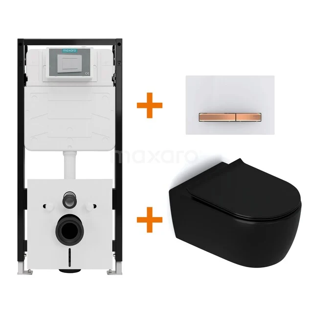 Toiletset Mat zwart zonder Spoelrand + Maxaro Flush Pro inbouwreservoir met geluidsisolatie TOI2342 Toiletset Mat zwart zonder Spoelrand + Maxaro Flush Pro inbouwreservoir met geluidsisolatie TOI2342