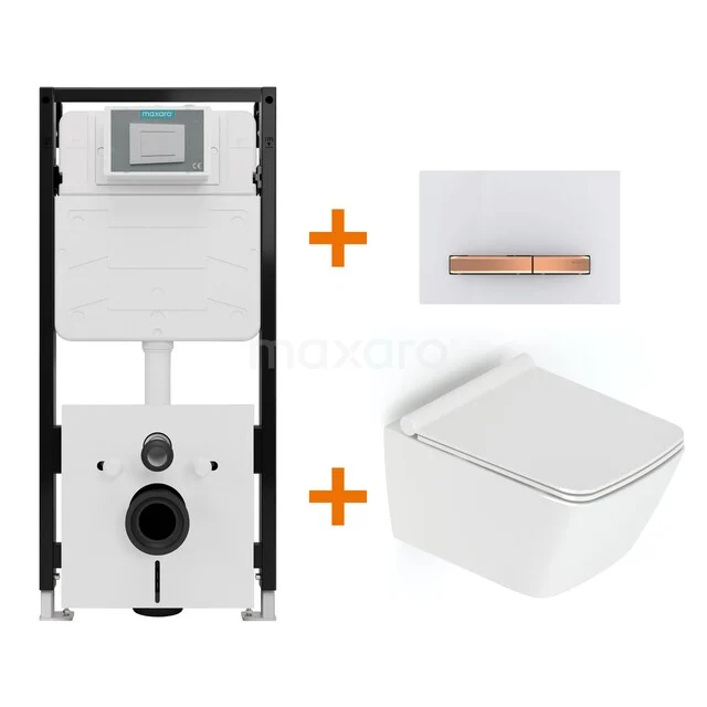 Toiletset Hoogglans wit met Spoelrand + Maxaro Flush Pro inbouwreservoir met geluidsisolatie TOI2345