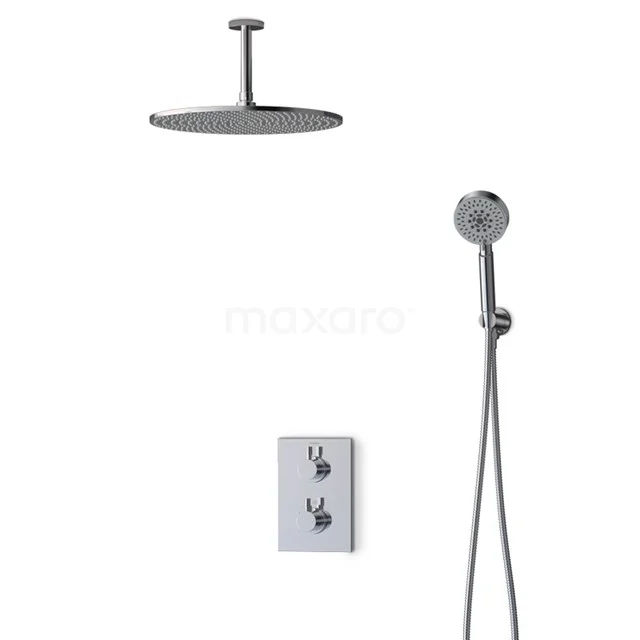 Radius Chrom Unterputz-Regenbrausegarnitur, Thermostatarmatur, 35cm Kopfbrause, Chrom BIC55-00382 Moderne Matt Schwarz Regendusche Set mit Wandarmatur und Handbrause, ideal für eine stilvolle Badezimmerupgrade.