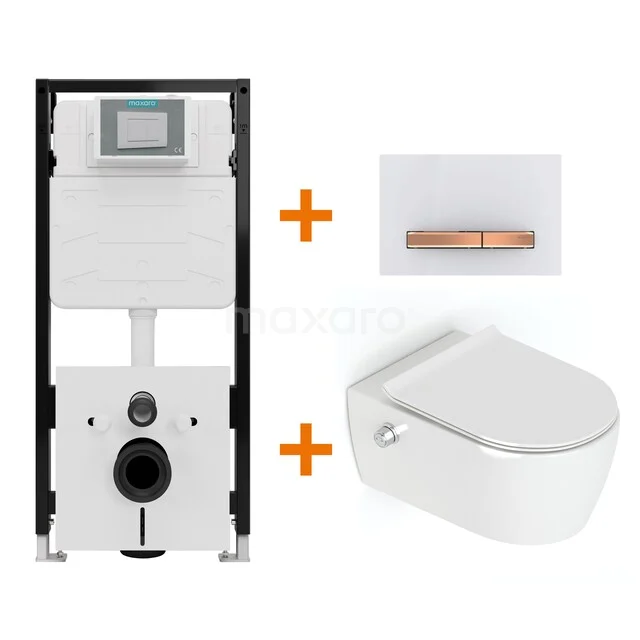 Toiletset Hoogglans wit Bidet  zonder Spoelrand + Maxaro Flush Pro inbouwreservoir met geluidsisolatie TOI2347