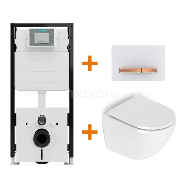 Toiletset Hoogglans wit zonder Spoelrand + Maxaro Flush Pro inbouwreservoir met geluidsisolatie TOI2349
