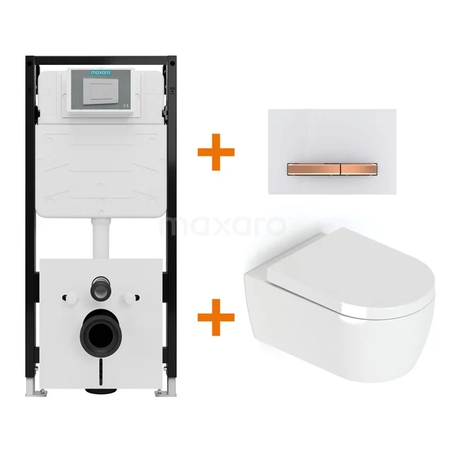 Toiletset Hoogglans wit met Spoelrand + Maxaro Flush Slim Pro inbouwreservoir met geluidsisolatie TOI3080
