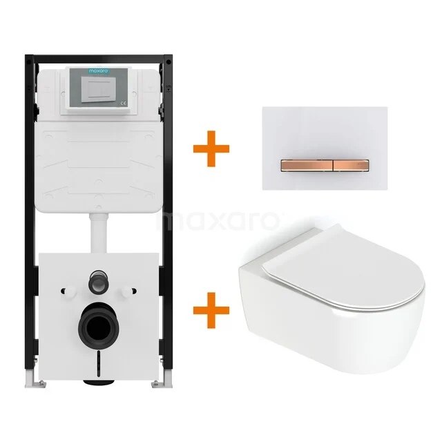 Toiletset Hoogglans wit met Spoelrand + Maxaro Flush Slim Pro inbouwreservoir met geluidsisolatie TOI3081