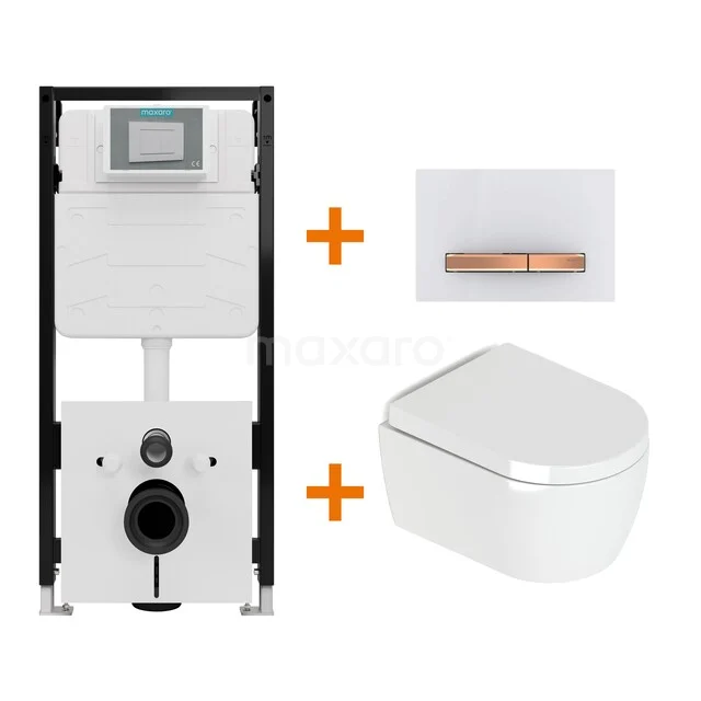 Toiletset Hoogglans wit met Spoelrand + Maxaro Flush Slim Pro inbouwreservoir met geluidsisolatie TOI3082