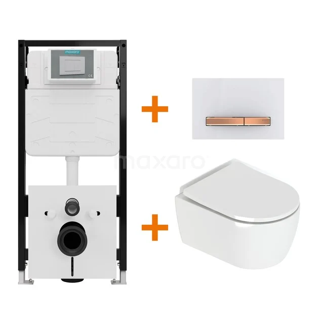 Toiletset Hoogglans wit met Spoelrand + Maxaro Flush Slim Pro inbouwreservoir met geluidsisolatie TOI3083
