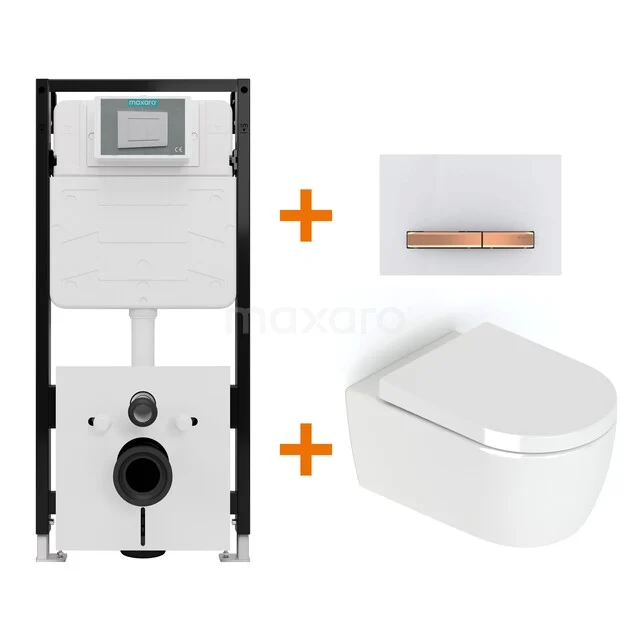 Toiletset Hoogglans wit zonder Spoelrand + Maxaro Flush Slim Pro inbouwreservoir met geluidsisolatie TOI3084