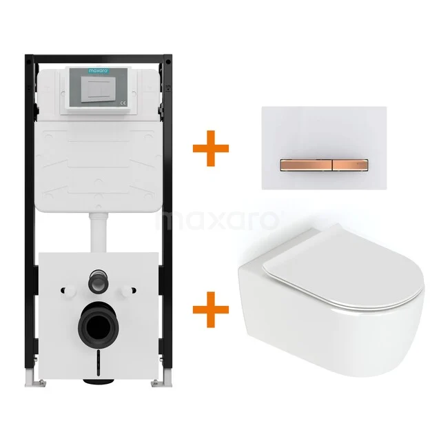 Toiletset Hoogglans wit zonder Spoelrand + Maxaro Flush Slim Pro inbouwreservoir met geluidsisolatie TOI3085