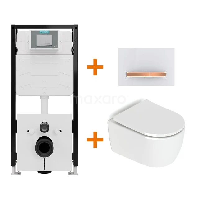 Toiletset Hoogglans wit zonder Spoelrand + Maxaro Flush Slim Pro inbouwreservoir met geluidsisolatie TOI3087