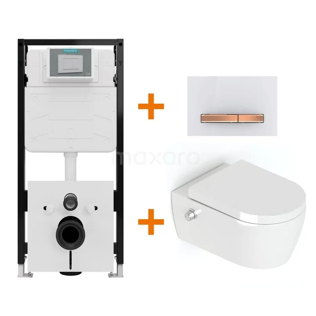 Toiletset Hoogglans wit Bidet  zonder Spoelrand + Maxaro Flush Slim Pro inbouwreservoir met geluidsisolatie TOI3105