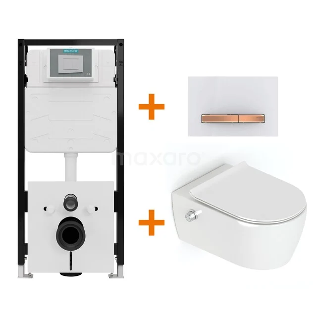 Toiletset Hoogglans wit Bidet  zonder Spoelrand + Maxaro Flush Slim Pro inbouwreservoir met geluidsisolatie TOI3106