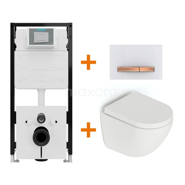 Toiletset Mat wit zonder Spoelrand + Maxaro Flush Slim Pro inbouwreservoir met geluidsisolatie TOI3109