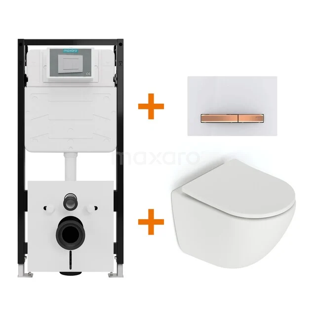 Toiletset Mat wit zonder Spoelrand + Maxaro Flush Slim Pro inbouwreservoir met geluidsisolatie TOI3110