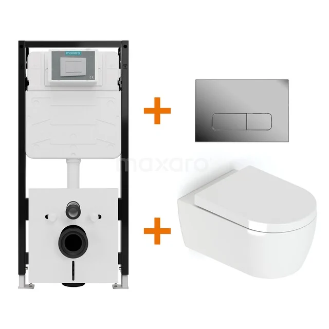 Toiletset Hoogglans wit met Spoelrand + Maxaro Flush Pro inbouwreservoir met geluidsisolatie TOI2090