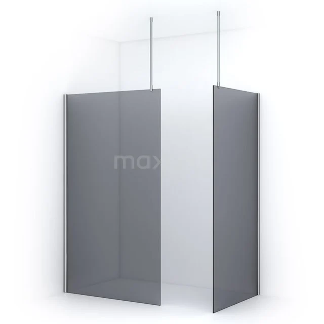 Pearl Walk-in shower | 120x100 cm Chrome Smoke glass 2 fixed walls IPB1210701CN Grey bathroom partition, minimalist design with matte finish and metal mounting systems.