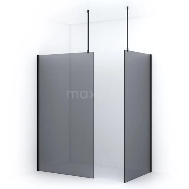 Pearl Inloopdouche | 120x100 cm Mat zwart Rookglas 2 vaste wanden IPB1210701M