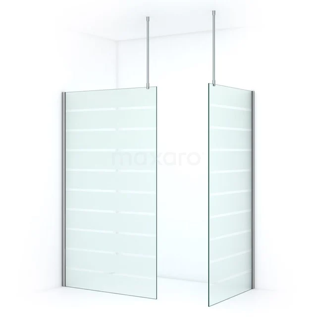 Matgläserne begehbare Duschwand mit horizontalen Linien und Aluminiumprofilen, ideal für einen modernen Badezimmerstil.